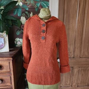 Cabela’s Hooded Knit Pullover Sweater Small | Rustic Button Neck Cozy Cabin Top